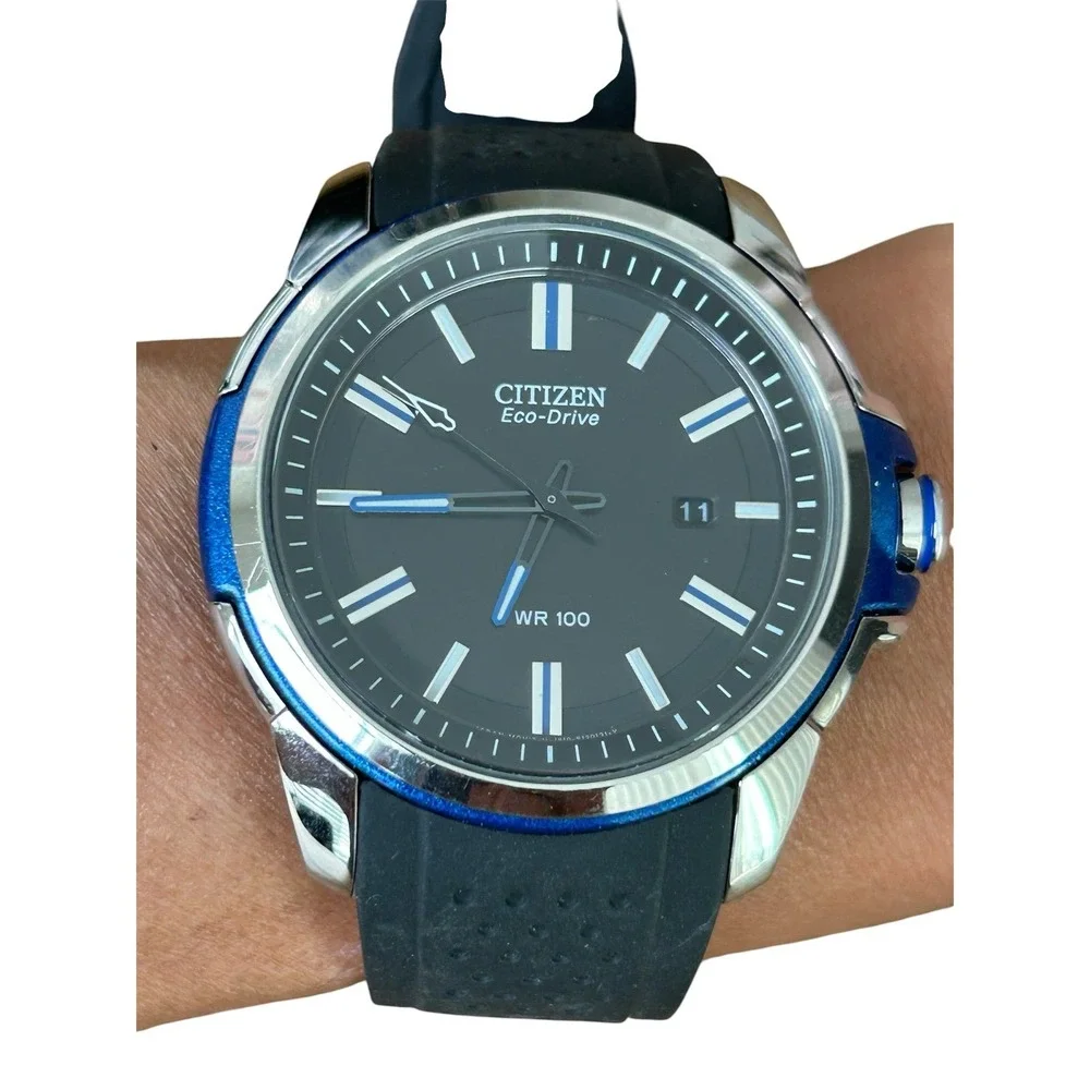 Citizen AR 2.0 Eco-Drive AW1151-04E Men's 44mm Black Blue WR100 Watch
